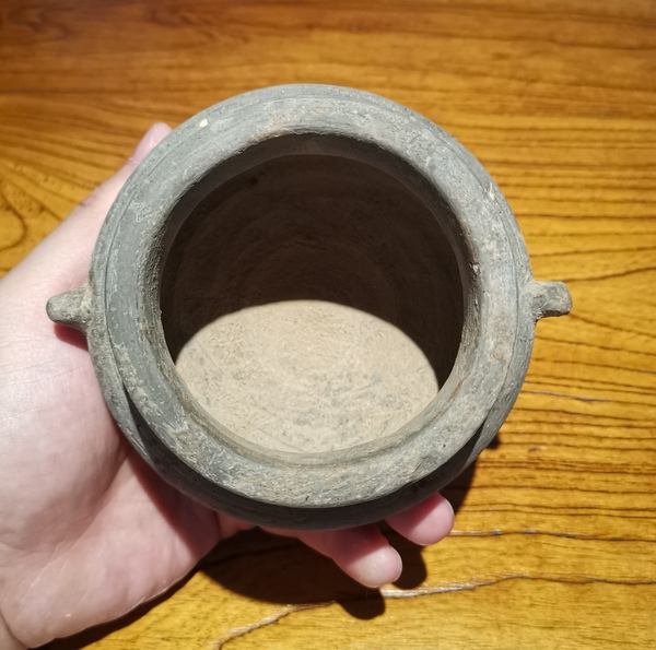 古玩陶瓷唐宋?灰陶雙耳三足爐拍賣,當前價格900元