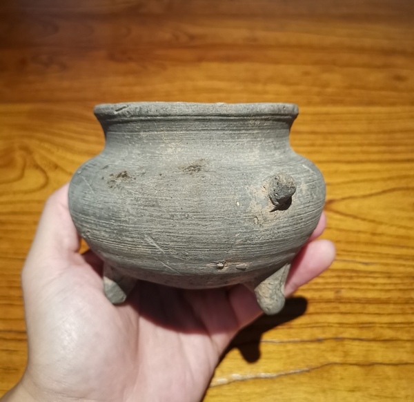 古玩陶瓷唐宋?灰陶雙耳三足爐拍賣,當前價格900元