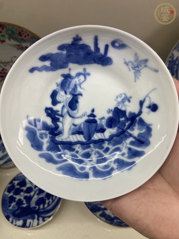 古玩陶瓷仙人乘槎海屋添籌青花盤真品鑒賞圖