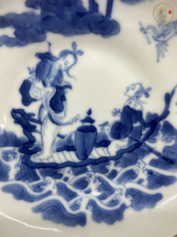 古玩陶瓷仙人乘槎海屋添籌青花盤真品鑒賞圖