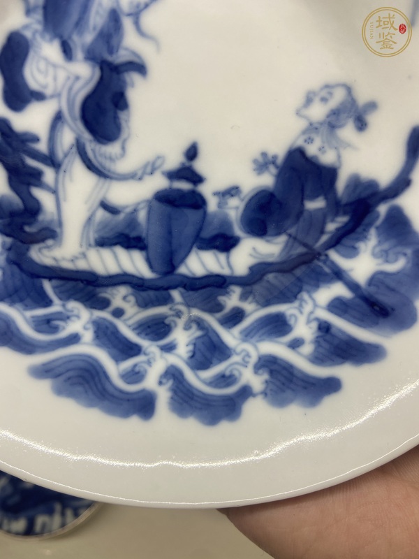 古玩陶瓷仙人乘槎海屋添籌青花盤真品鑒賞圖