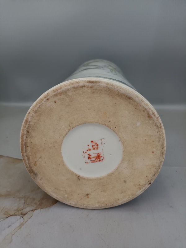 古玩陶瓷民國淺降彩人物故事紋帽筒拍賣,當前價格666元