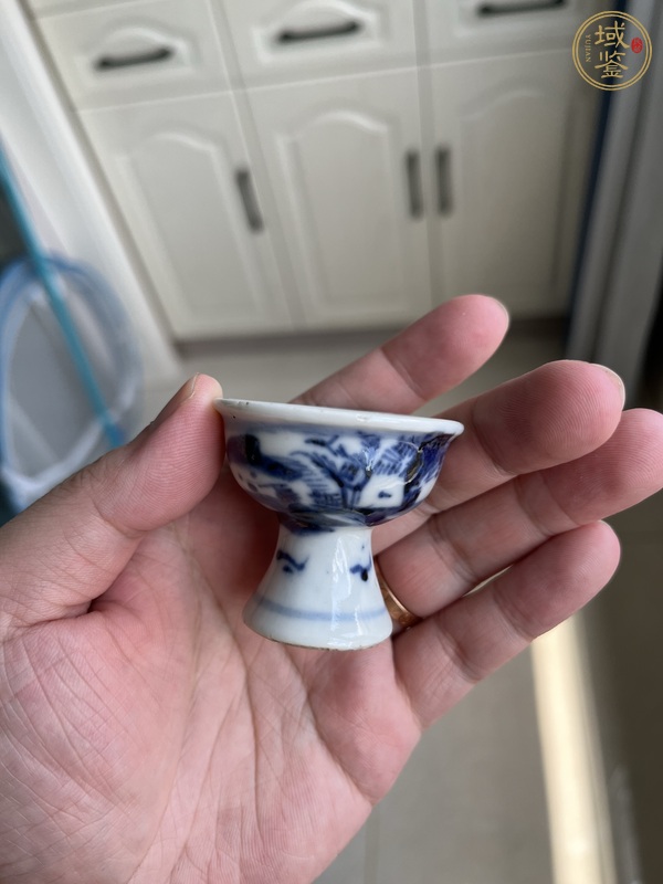 古玩陶瓷山水紋青花高足杯真品鑒賞圖