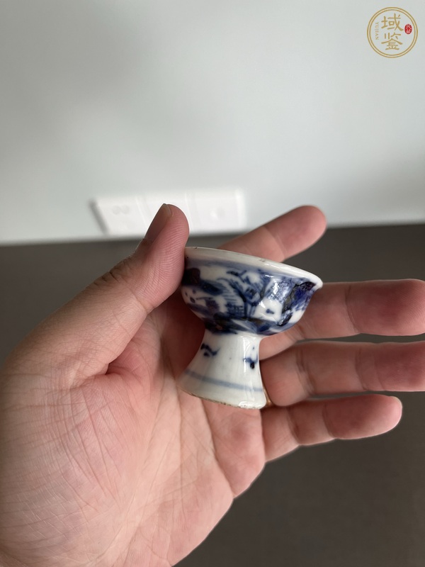 古玩陶瓷山水紋青花高足杯真品鑒賞圖