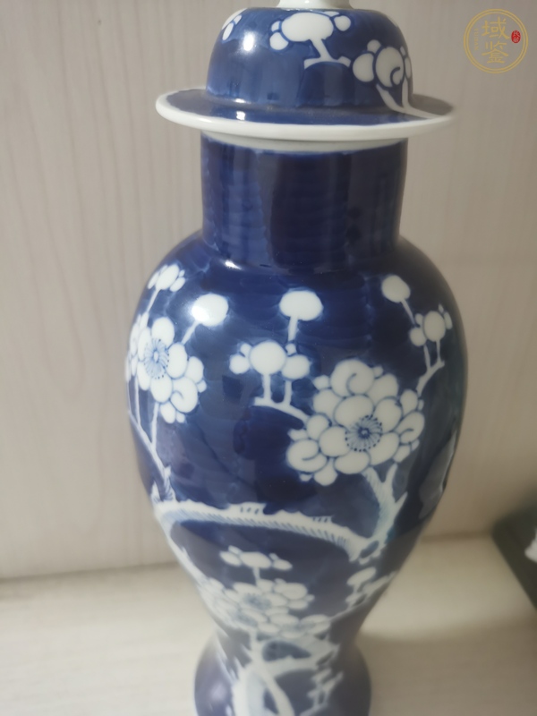 古玩陶瓷青花留白冰梅紋雞腿蓋瓶真品鑒賞圖