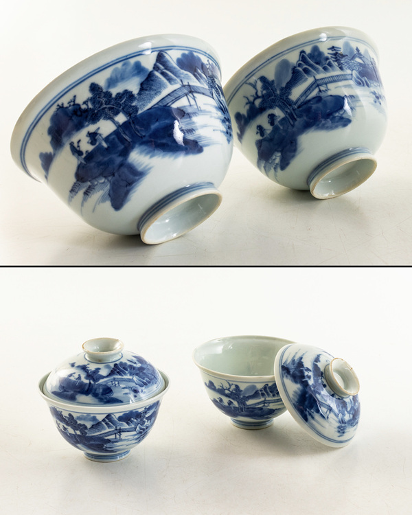 古玩陶瓷清中期 青花山水人物紋蓋碗 一對(duì)拍賣,當(dāng)前價(jià)格12000元