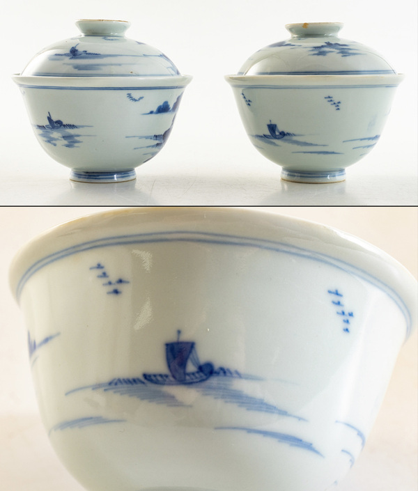 古玩陶瓷清中期 青花山水人物紋蓋碗 一對(duì)拍賣,當(dāng)前價(jià)格12000元