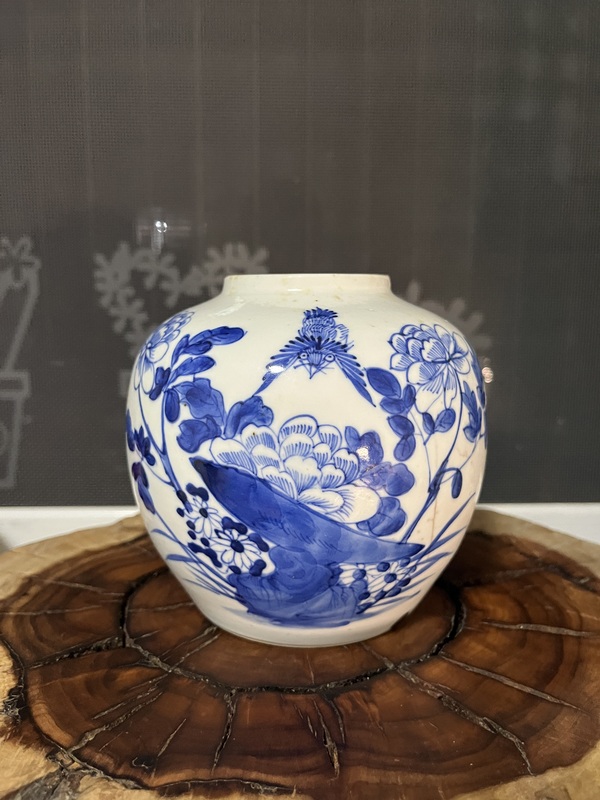 古玩陶瓷光緒花鳥紋青花罐拍賣,當前價格488元