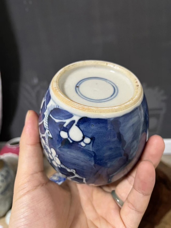 古玩陶瓷晚清青花冰梅圖蓋罐拍賣,當前價格1100元