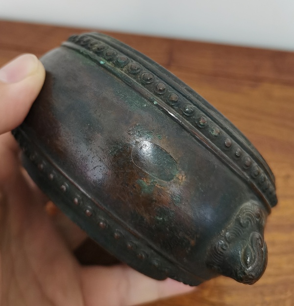 古玩銅器清中期天雞耳鼓式銅爐拍賣,當前價格4500元