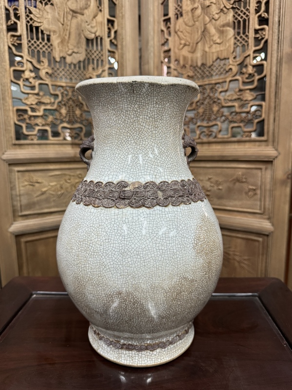 古玩陶瓷清雍乾哥釉地鐵銹釉撇口尊拍賣,當前價格4000元