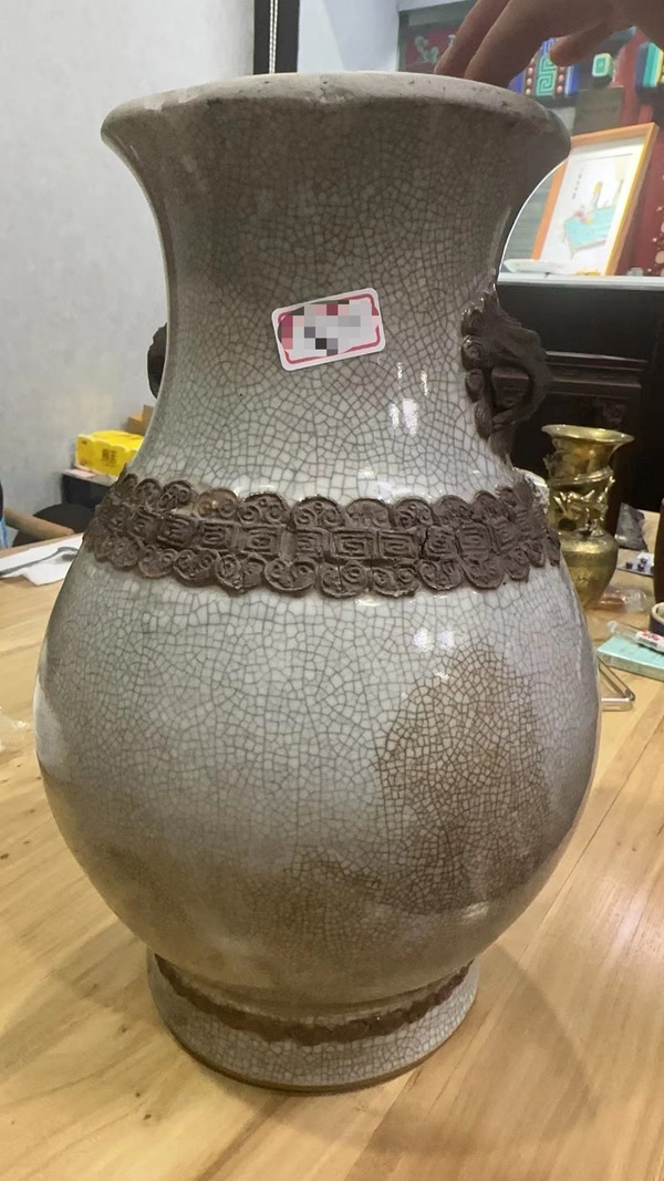 古玩陶瓷清雍乾哥釉地鐵銹釉撇口尊拍賣,當前價格4000元