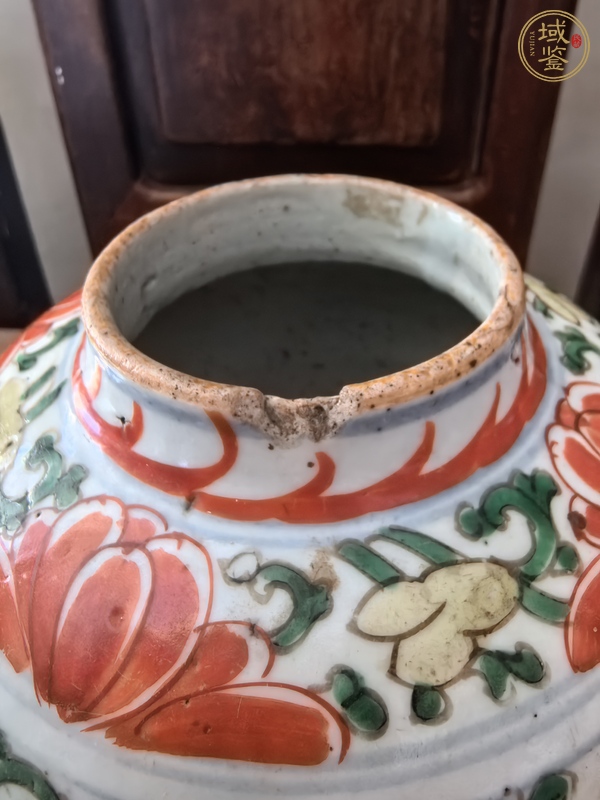 古玩陶瓷五彩鳳穿牡丹紋蓋罐真品鑒賞圖