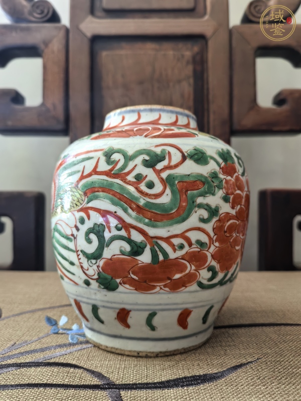 古玩陶瓷五彩鳳穿牡丹紋蓋罐真品鑒賞圖