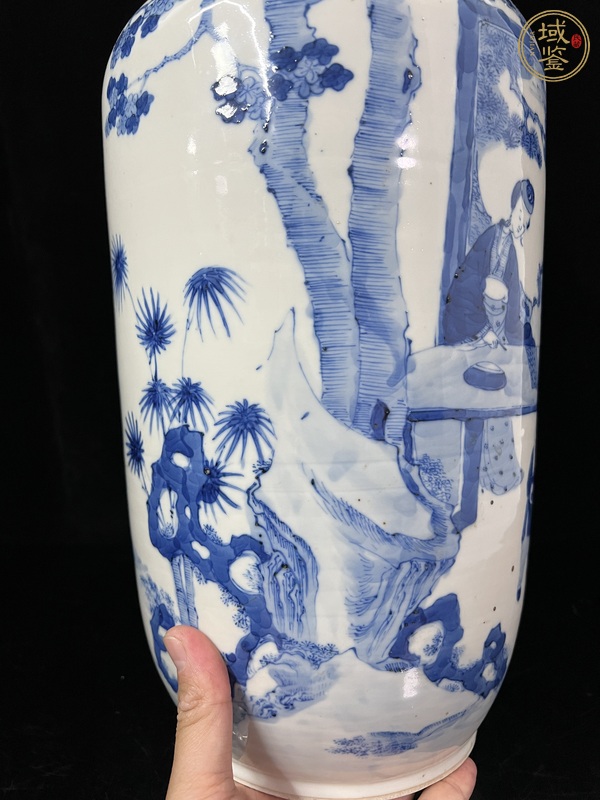 古玩陶瓷青花人物故事捧槌瓶真品鑒賞圖