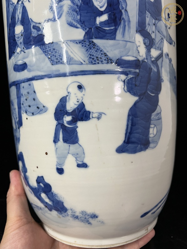 古玩陶瓷青花人物故事捧槌瓶真品鑒賞圖
