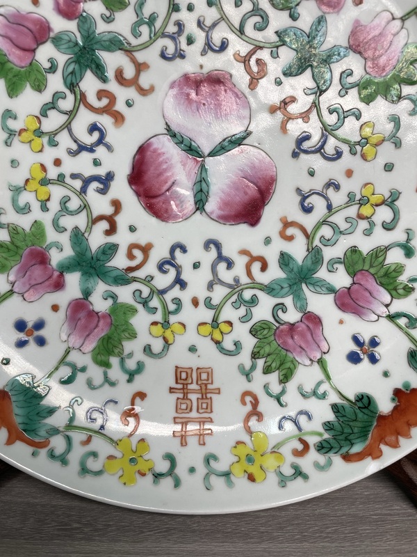 古玩陶瓷清嘉慶 精品粉彩福祿壽喜圖大盤拍賣，當(dāng)前價(jià)格1300元