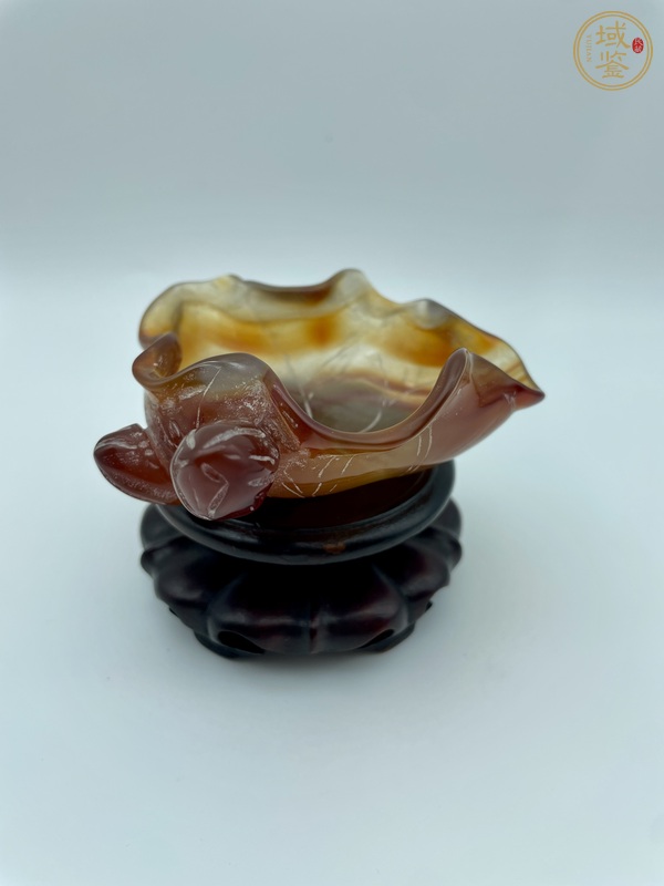 古玩雜項瑪瑙荷葉洗真品鑒賞圖