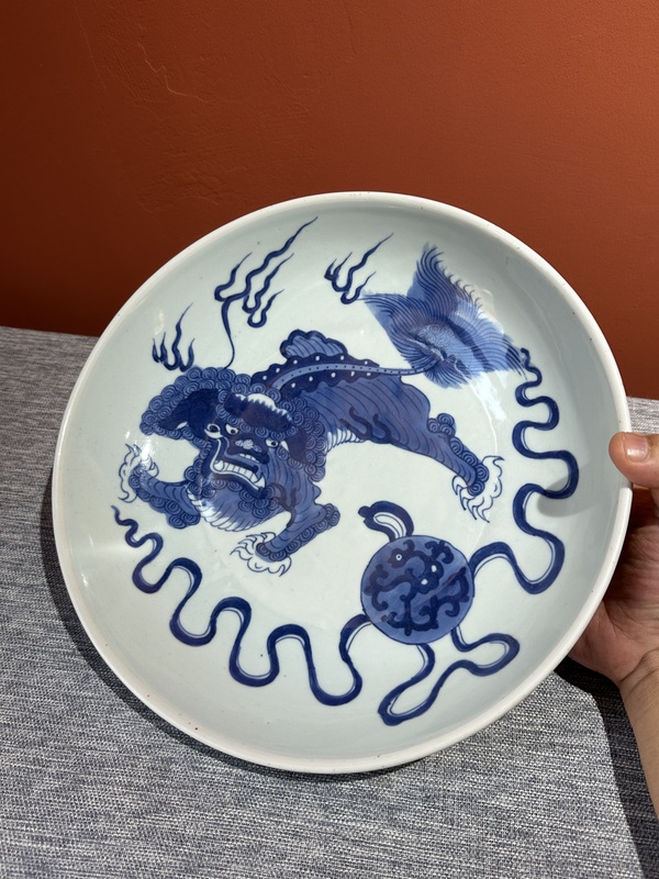 古玩陶瓷青花獅子繡球紋盤拍賣,當前價格26000元