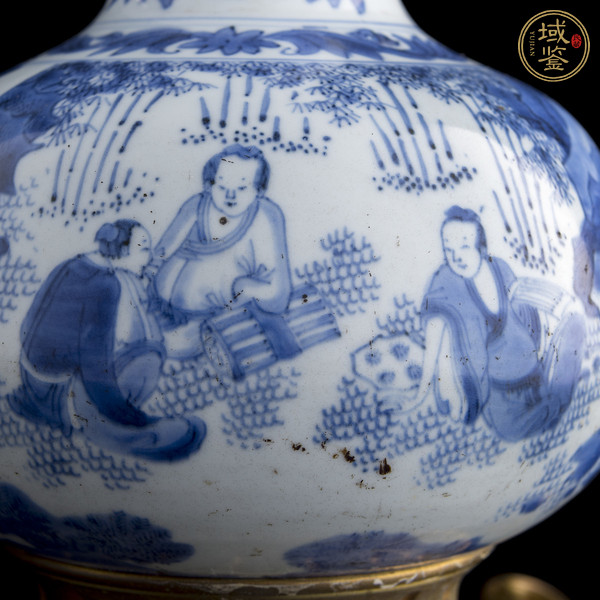 古玩陶瓷青花人物蒜頭瓶真品鑒賞圖