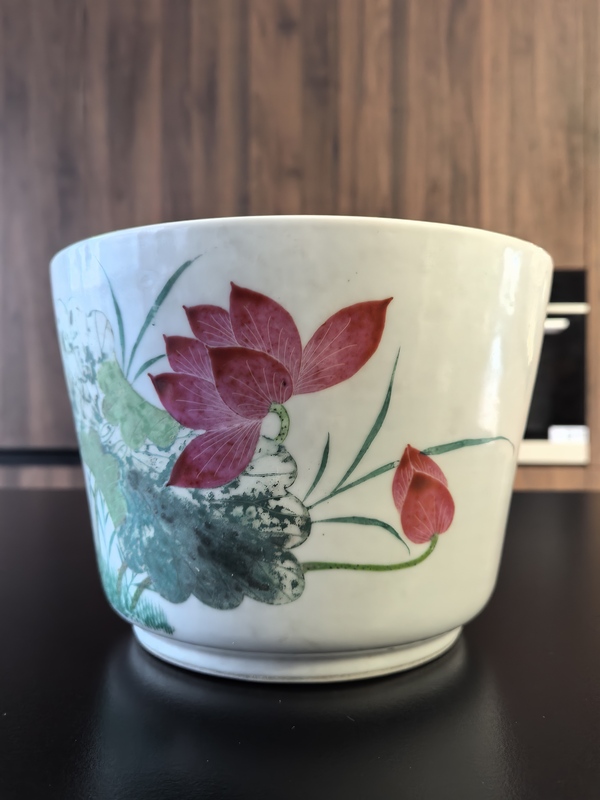 古玩陶瓷晚清(廖正興)粉彩滿池嬌(詩書畫印)花盆拍賣,當前價格6666元