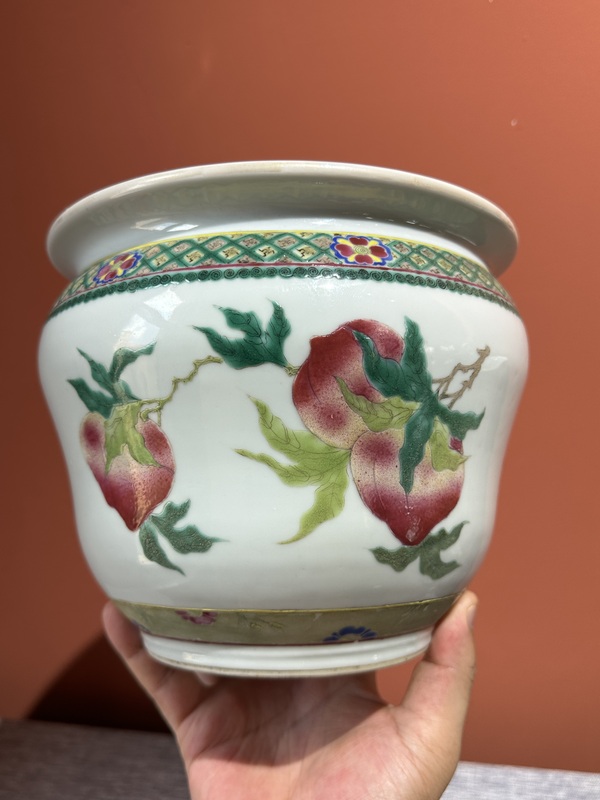 古玩陶瓷清代光緒粉彩三多紋花盆拍賣,當前價格22800元