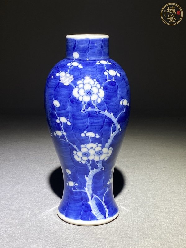 古玩陶瓷雙藍(lán)圈青花留白冰梅紋瓶真品鑒賞圖