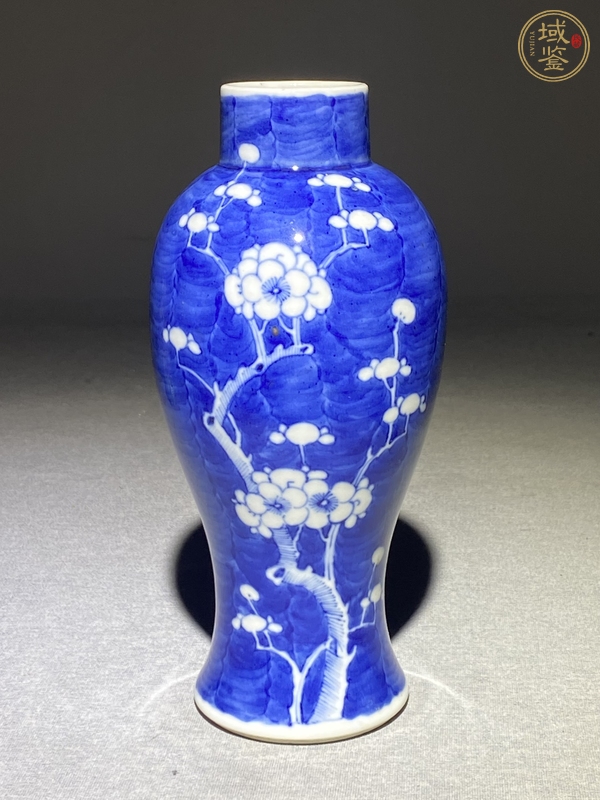 古玩陶瓷雙藍(lán)圈青花留白冰梅紋瓶真品鑒賞圖