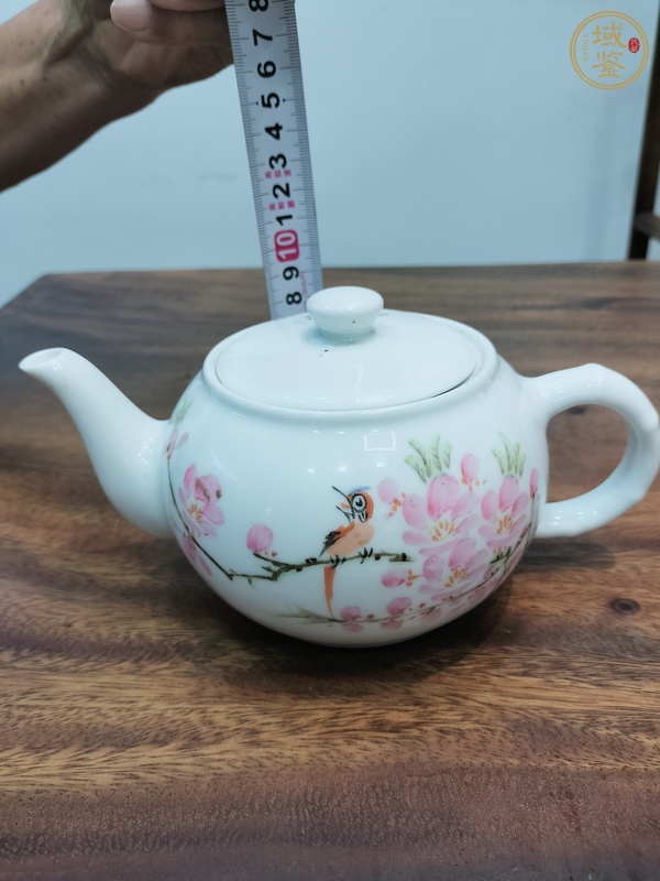 古玩陶瓷花鳥題詩茶壺真品鑒賞圖