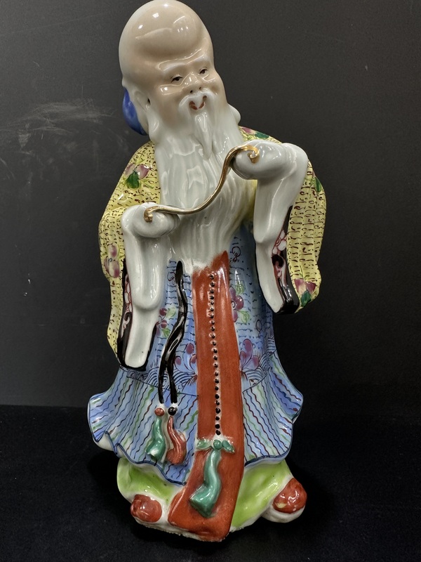 古玩陶瓷民國(guó)粉彩花卉紋壽星雕像拍賣,當(dāng)前價(jià)格2500元