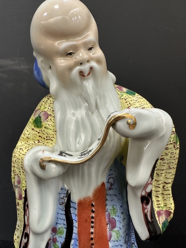 古玩陶瓷民國(guó)粉彩花卉紋壽星雕像拍賣,當(dāng)前價(jià)格2500元