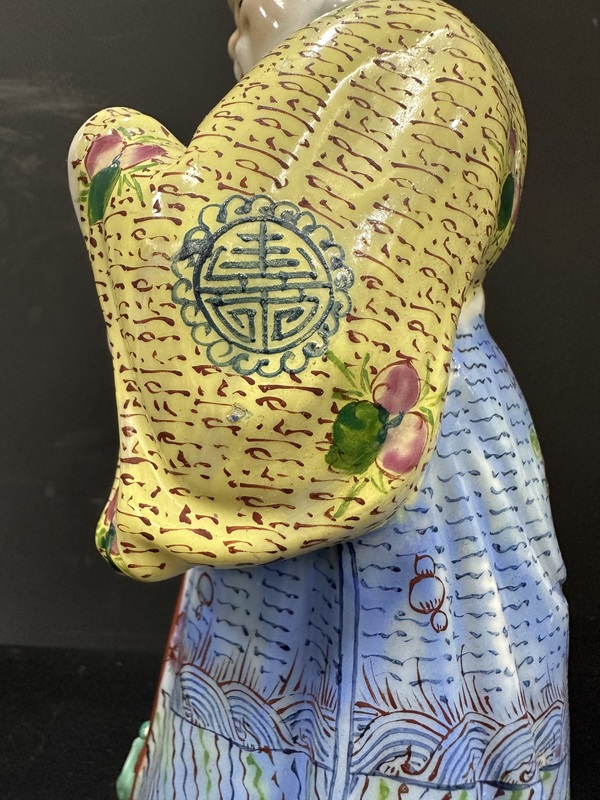 古玩陶瓷民國(guó)粉彩花卉紋壽星雕像拍賣,當(dāng)前價(jià)格2500元