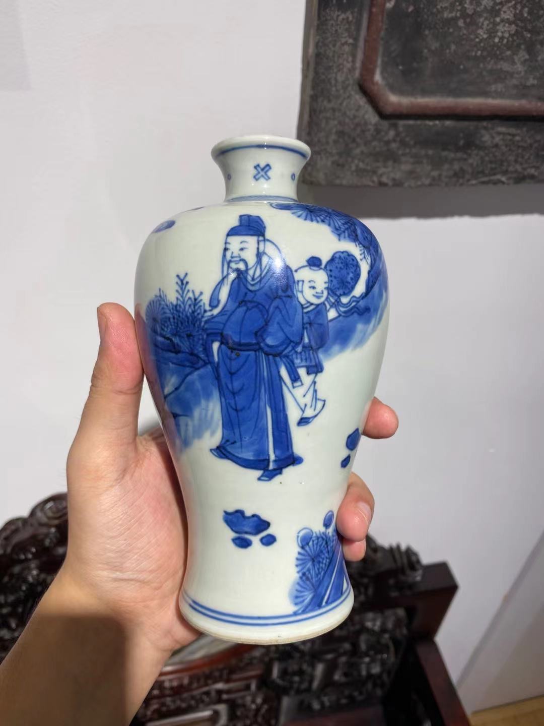 中国古美術　清時代染付人物梅瓶 F-004 中国古美術 清時代染付人物梅瓶 F-004 【公式通販】