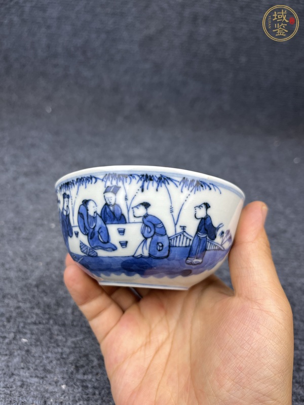 古玩陶瓷青花竹林七賢茶圓真品鑒賞圖