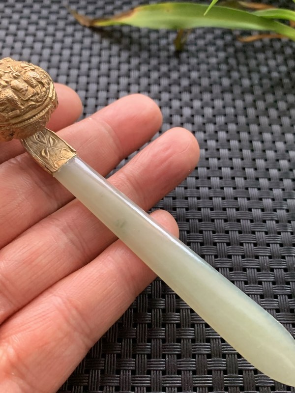 古玩玉器（年終大放漏）清代和田玉老包銀鎏金發(fā)簪拍賣，當(dāng)前價(jià)格3500元