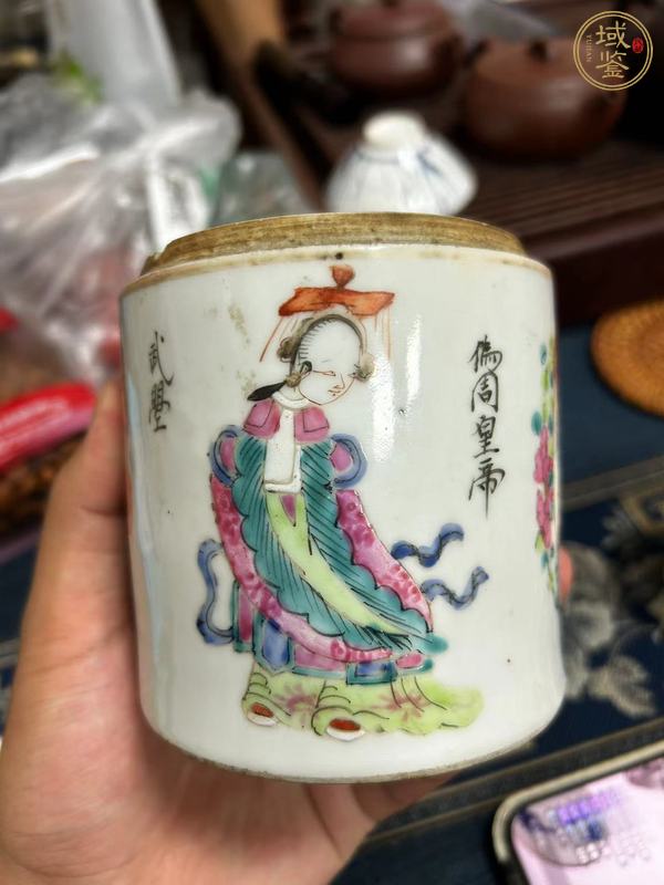 古玩陶瓷粉彩無雙譜人物蓋缸真品鑒賞圖