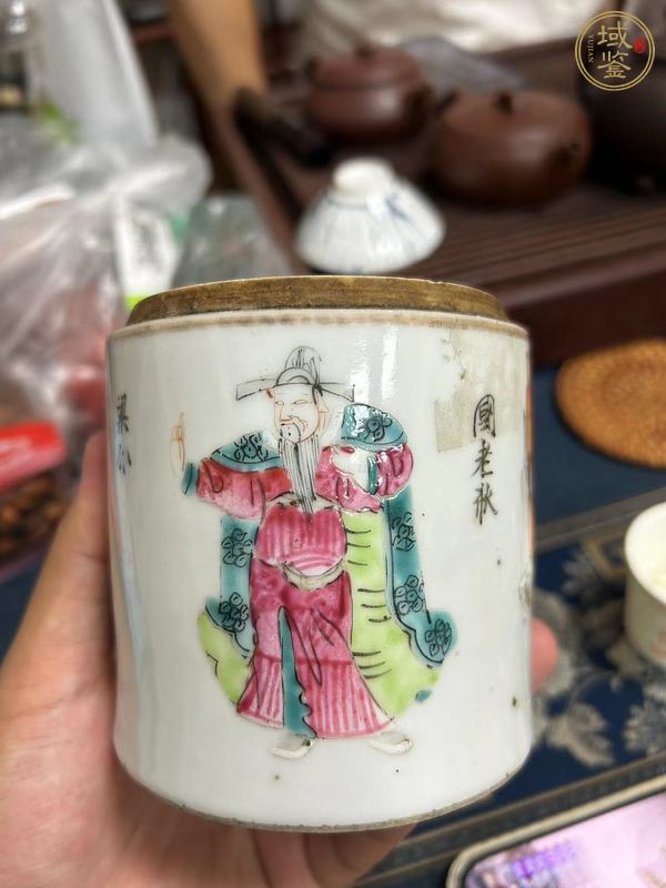 古玩陶瓷粉彩無雙譜人物蓋缸真品鑒賞圖