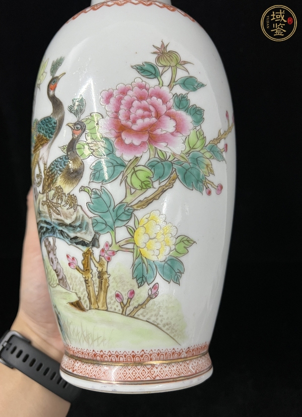 古玩陶瓷粉彩花鳥花蘭瓶真品鑒賞圖