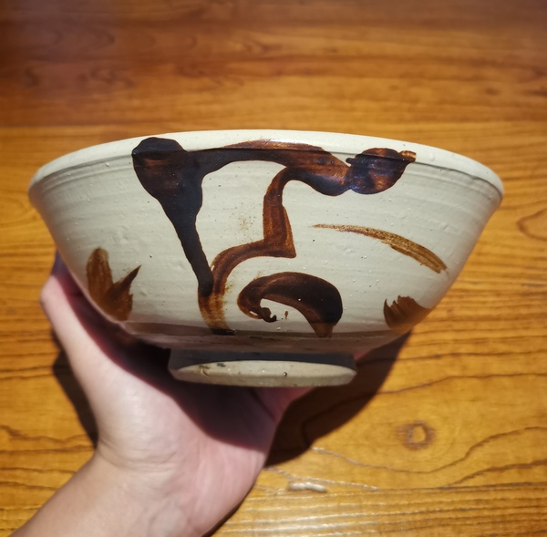 古玩陶瓷明白地黑花福壽紋大碗拍賣,當前價格350元