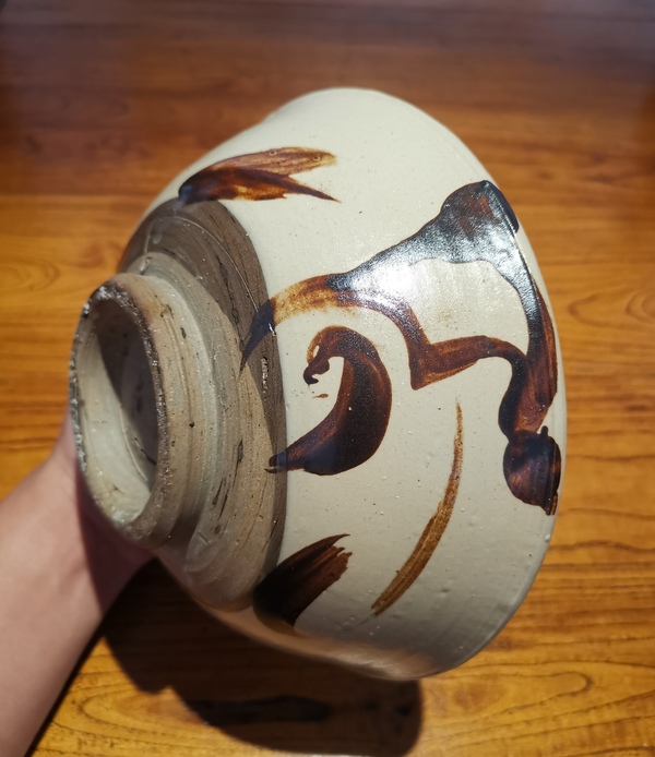 古玩陶瓷明白地黑花福壽紋大碗拍賣,當前價格350元