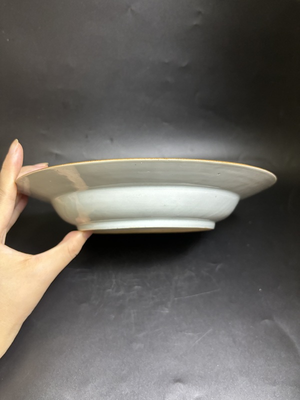 古玩陶瓷清雍正 粉彩庭院牡丹寶鼎圖深腹折沿盤拍賣,當前價格1680元