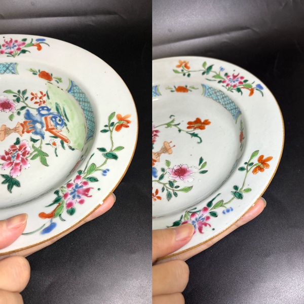古玩陶瓷清雍正 粉彩庭院牡丹寶鼎圖深腹折沿盤拍賣,當前價格1680元