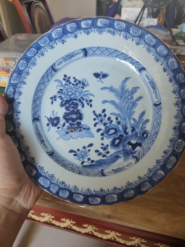 古玩陶瓷花蝶紋青花盤拍賣,當前價格1000元
