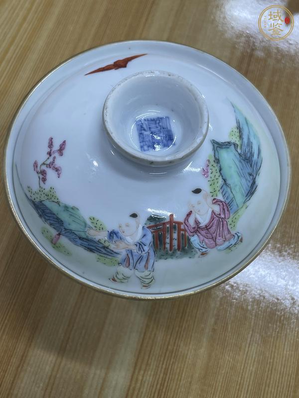 古玩陶瓷粉彩嬰戲圖蓋碗真品鑒賞圖