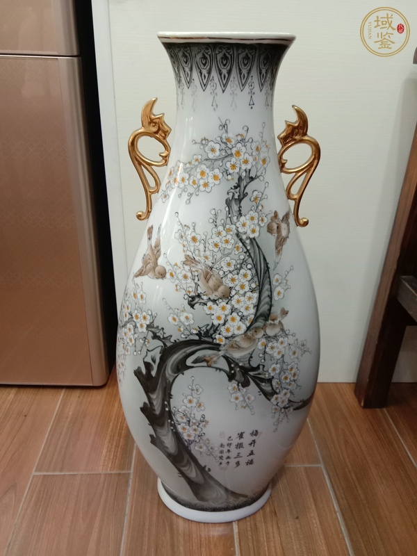 古玩陶瓷墨彩花鳥紋雙耳瓶真品鑒賞圖