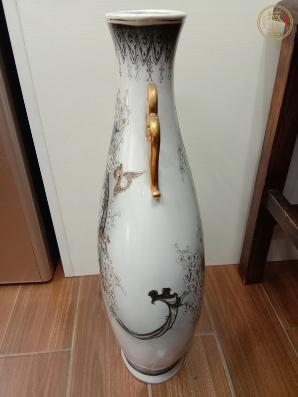 古玩陶瓷墨彩花鳥紋雙耳瓶真品鑒賞圖