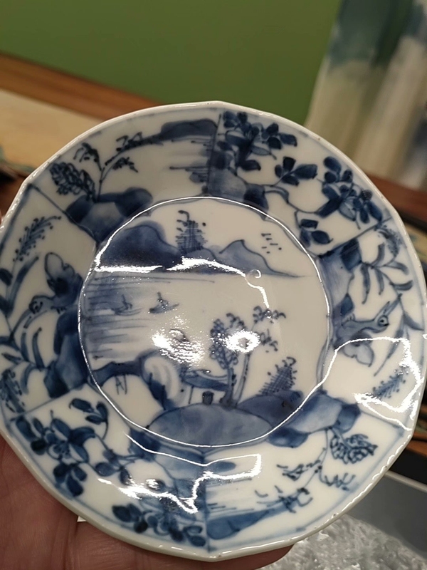 古玩陶瓷明末清初青花花鳥花口盤拍賣，當前價格1850元