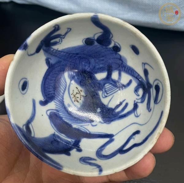 古玩陶瓷青花過墻龍紋茶圓真品鑒賞圖