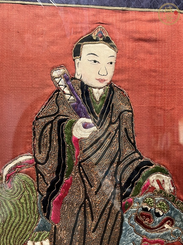 古玩雜項刺繡文殊菩薩像真品鑒賞圖