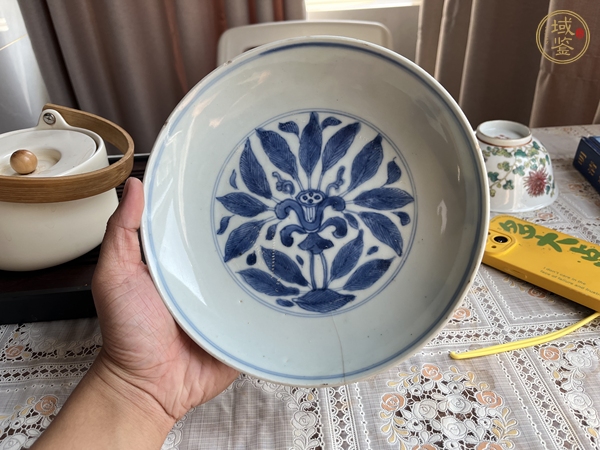 古玩陶瓷青花花卉紋臥盤真品鑒賞圖